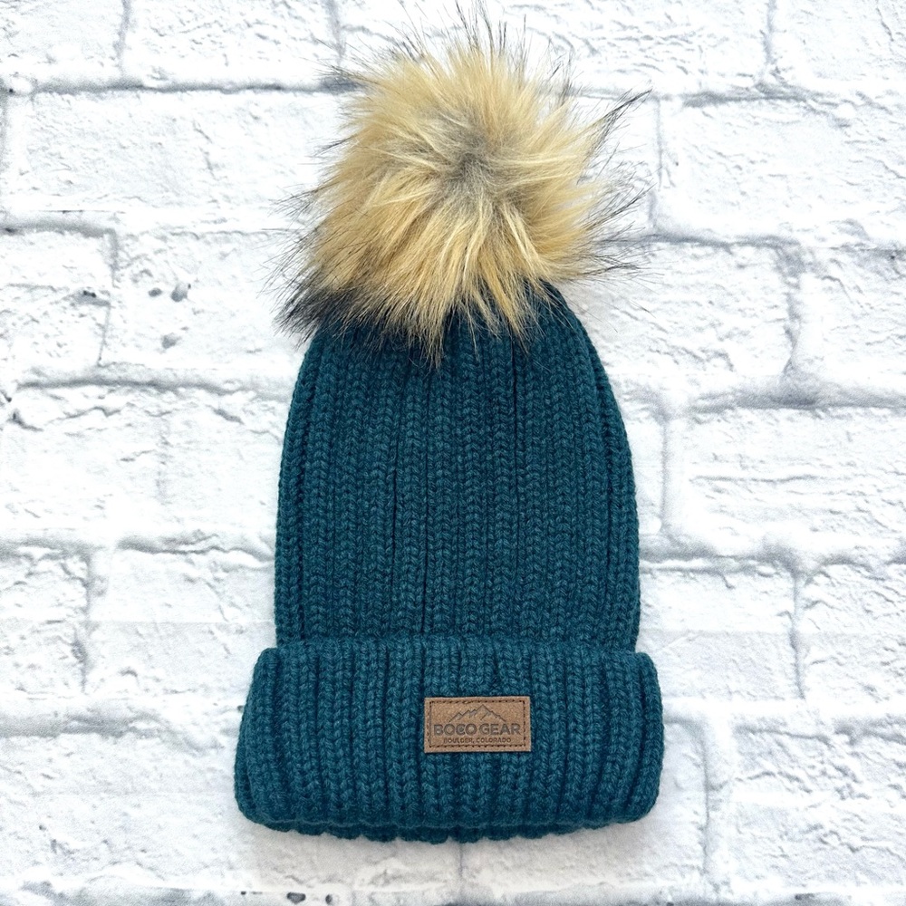 NWOT Boco Gear teal pom beanie winter hat
